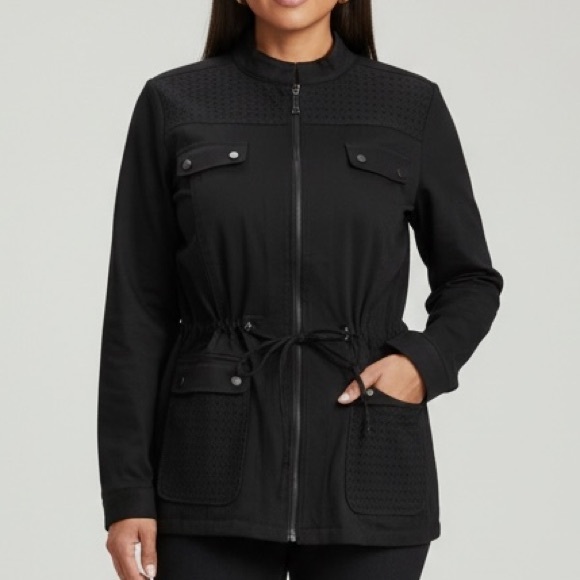 Linea by Louis Dell'Olio Jackets & Blazers - Black Utility Jacket Cotton Eyelet‎